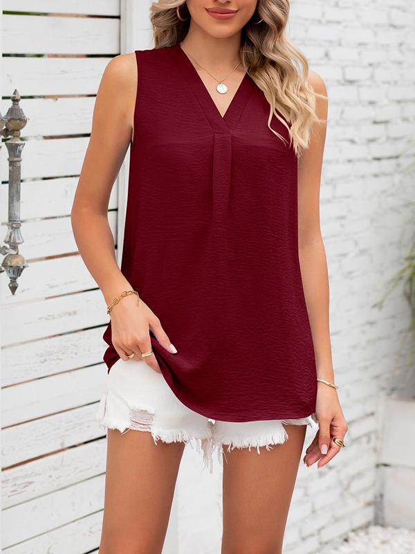 Loose Sleeveless Solid Color V-Neck Vest Top Product Image