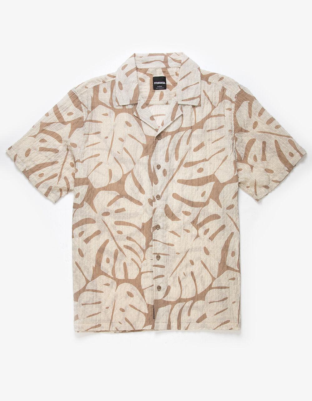 RSQ Mens Texture Leaf Camp Shirt - TAN Product Image