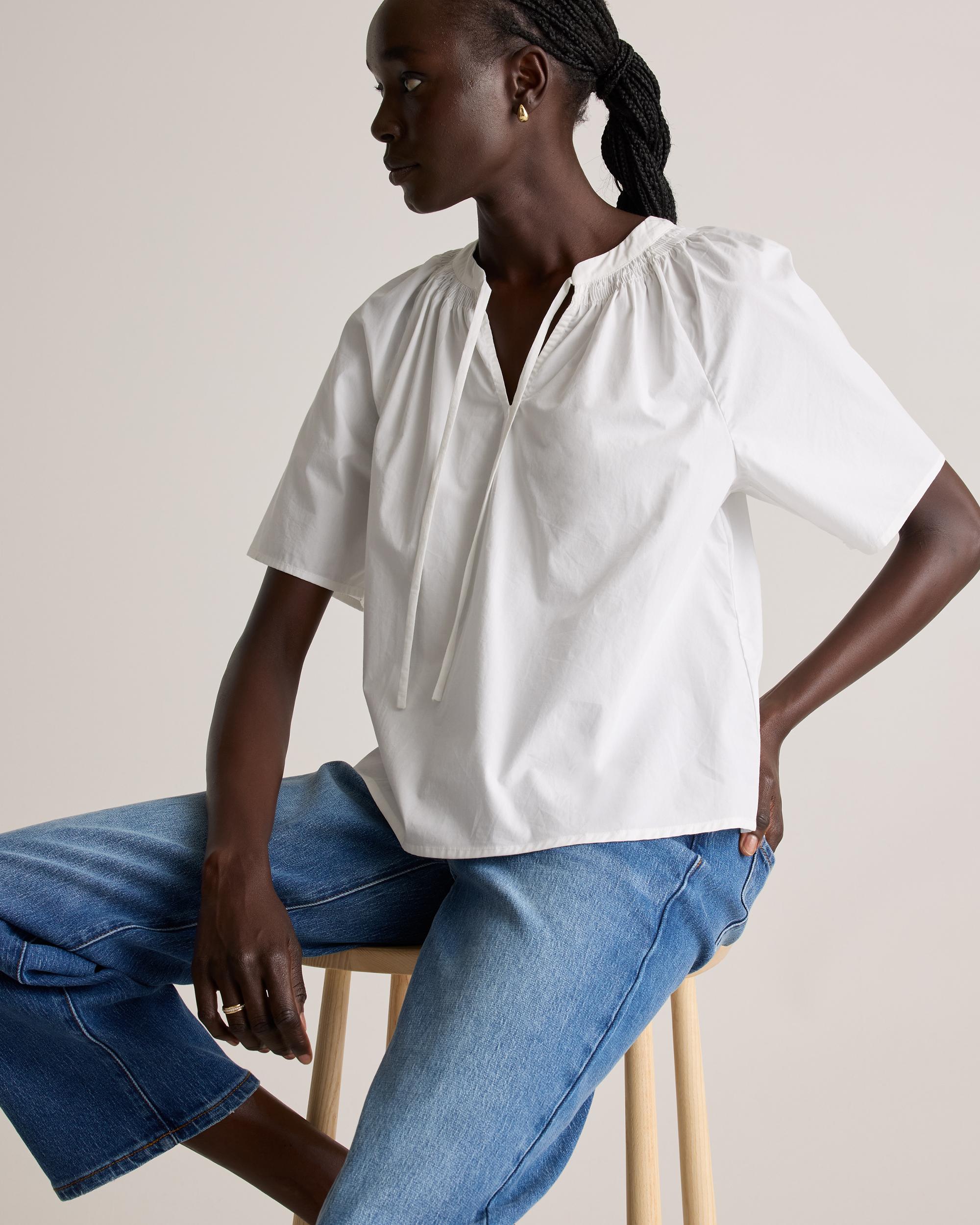 Quince | Women's Poplin Split Neck Top Organic Cotton Product Image