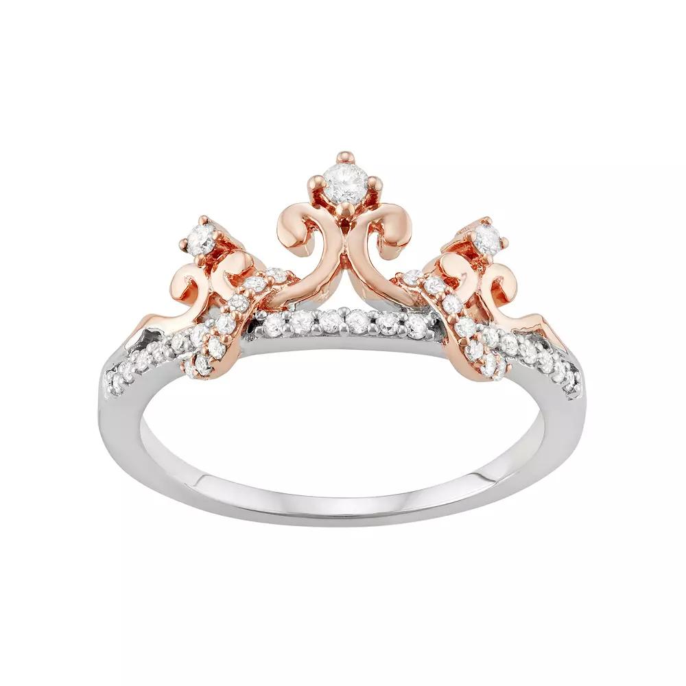 Two Tone Sterling Silver 1/5 Carat T.W. Diamond Crown Ring, Women's, Pink Tone Product Image