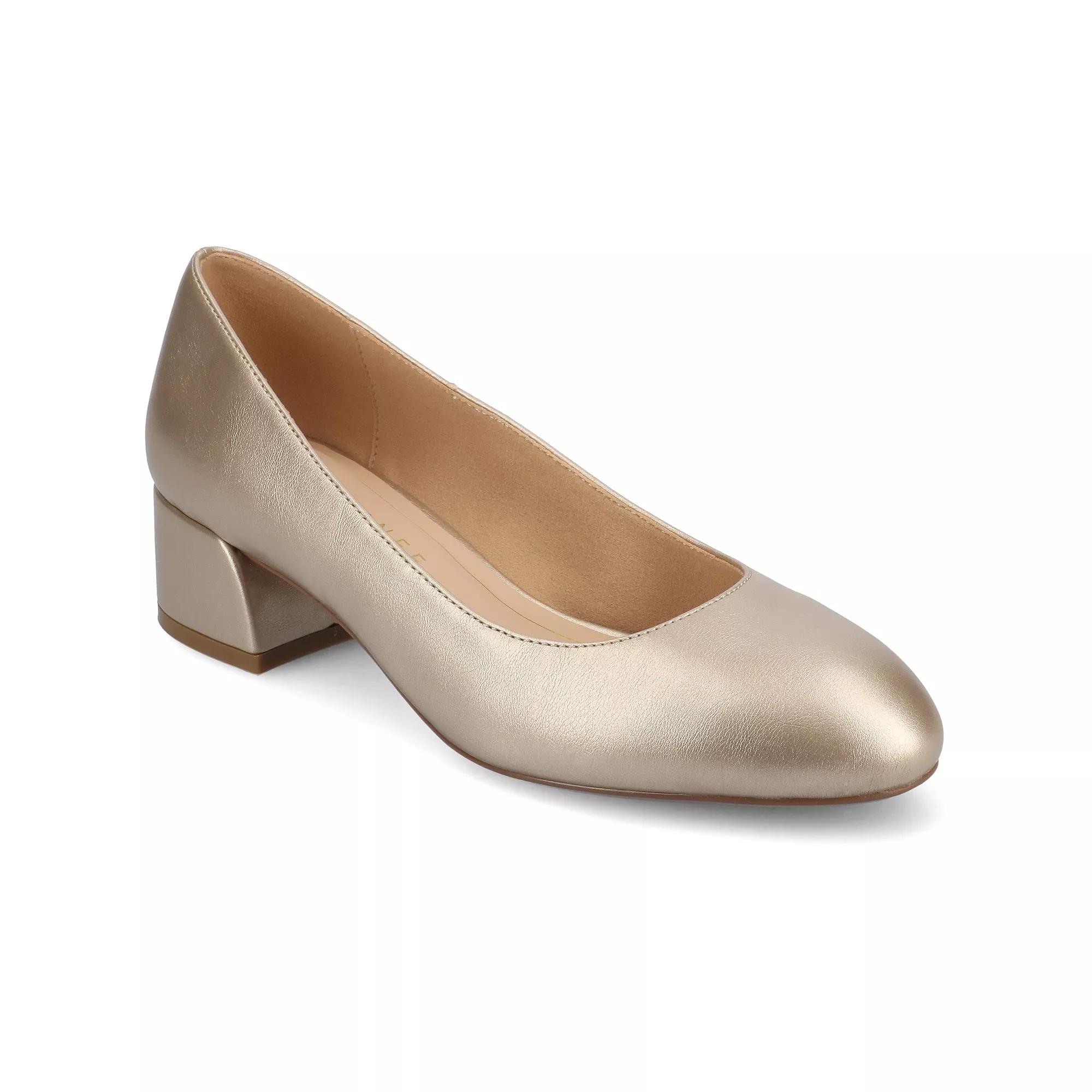 Journee Medium and Wide Width Saarii Women's Slip-On Block Heel Pumps, Size: 7, Beige Product Image