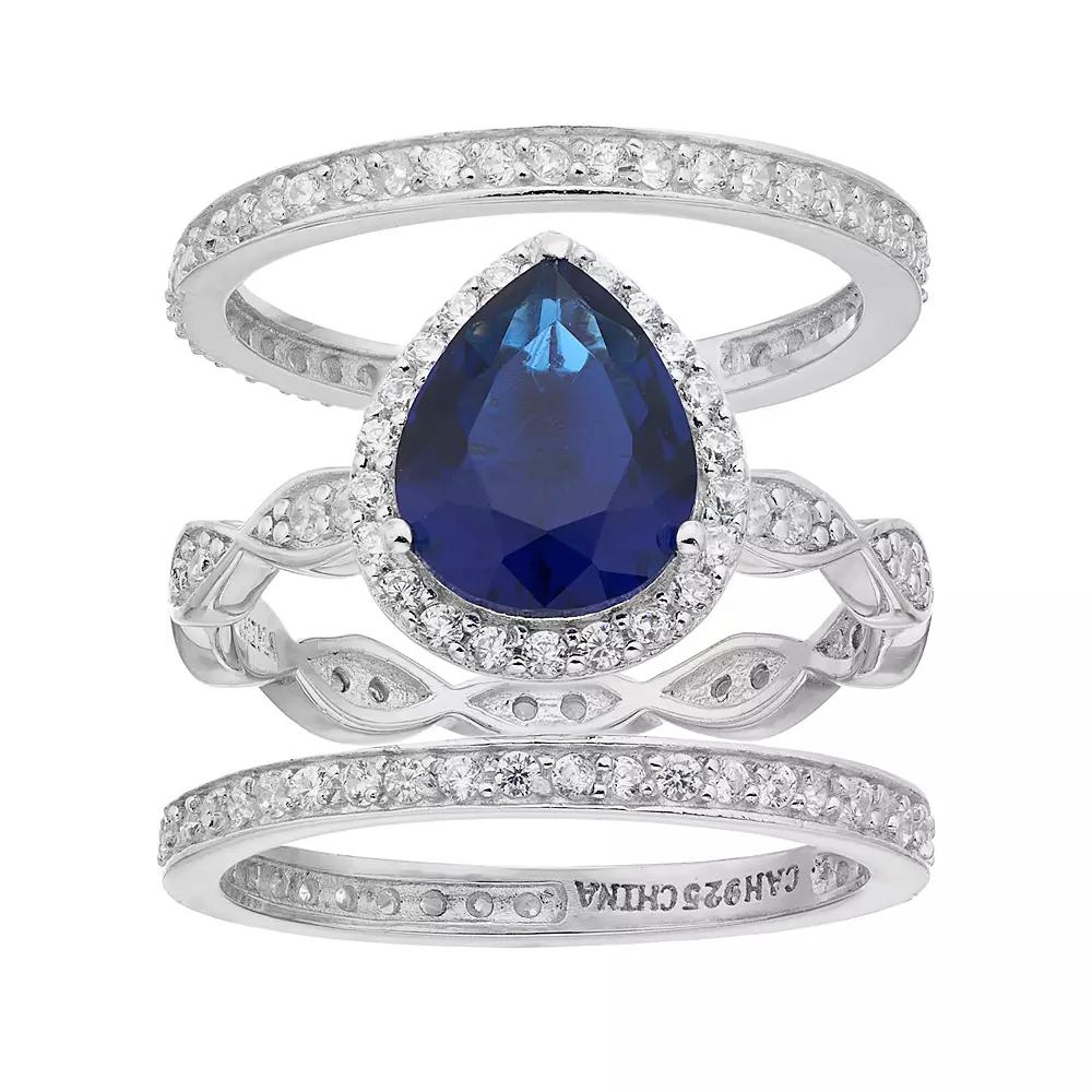 Sophie Miller Sterling Silver Simulated Sapphire & Cubic Zirconia Ring Set, Women's, Size: 8, Blue Product Image