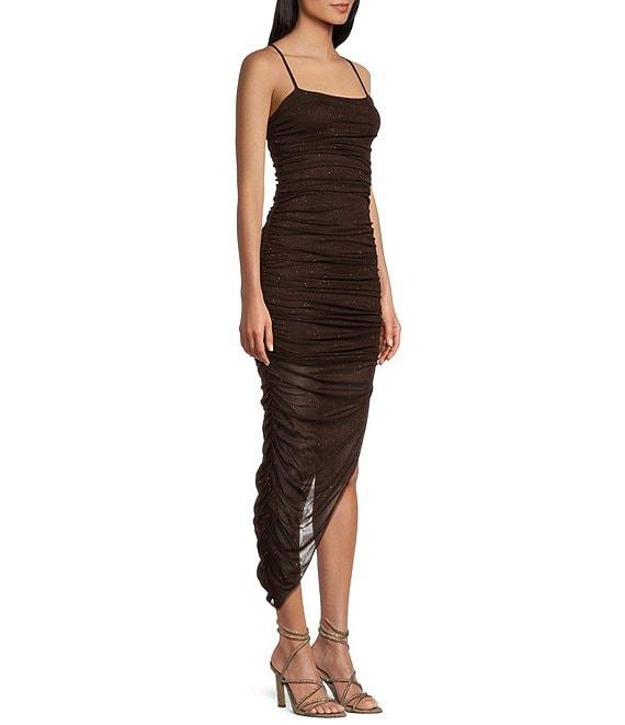 Jump Glitter Ruched Asymmetrical Hem Bodycon Dress Product Image
