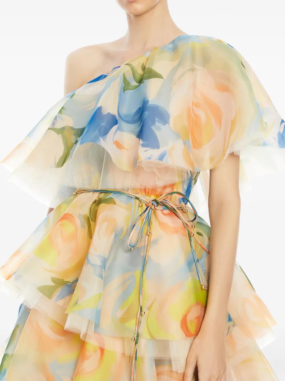 Paloma one-shoulder floral-print gown Product Image