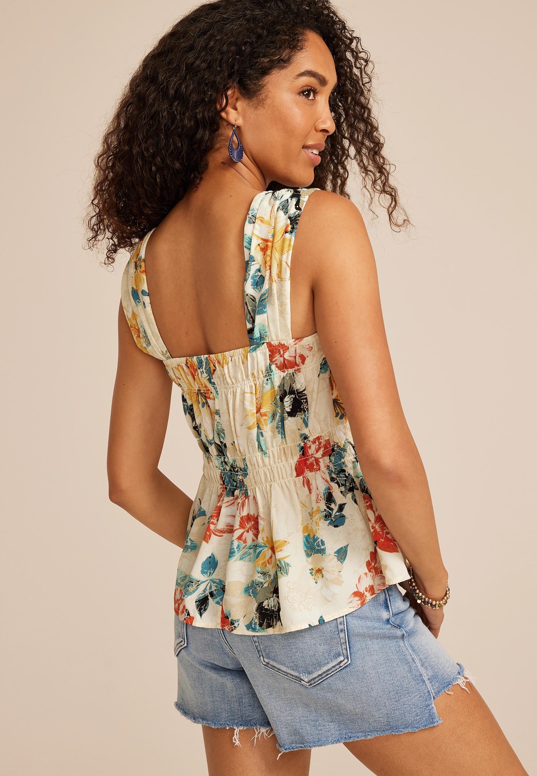 Floral Smocked Peplum Tank Top Product Image