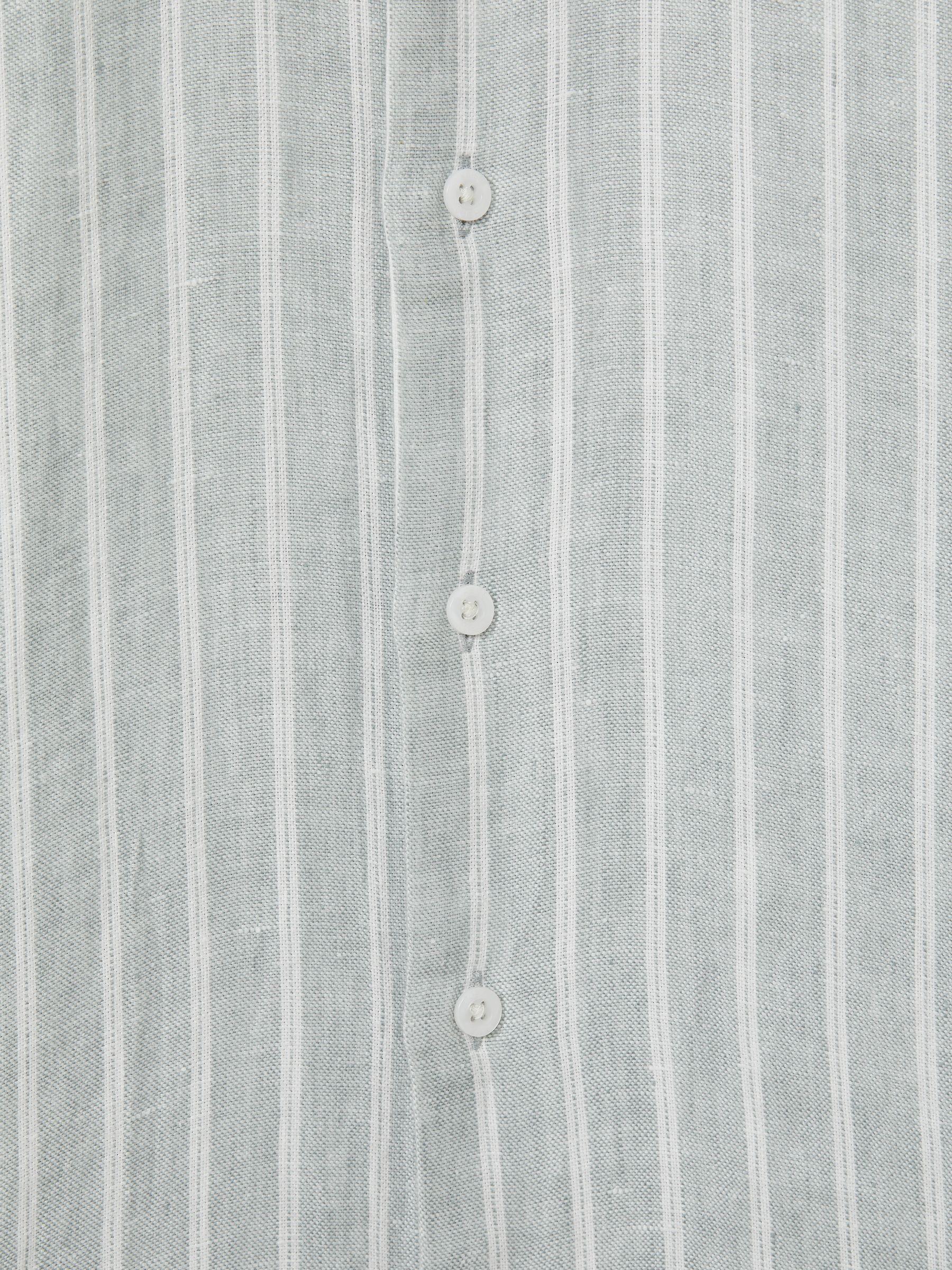 Linen Striped Long Sleeve Shirt in Green Product Image