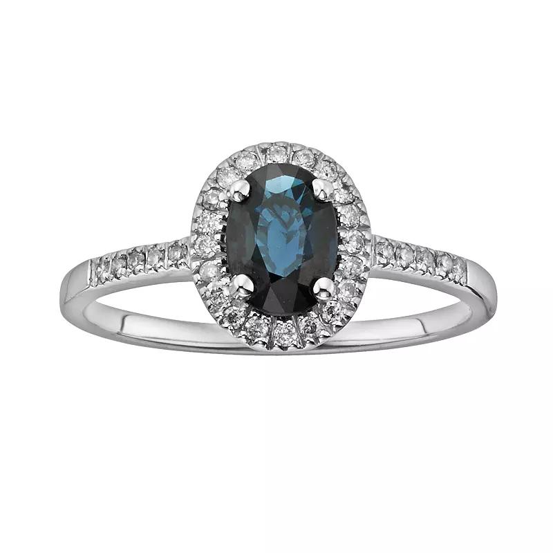 The Regal Collection 14k White Gold Genuine Sapphire & 1/6-ct. T.W. IGL Certified Diamond Frame Ring, Women's,  Product Image