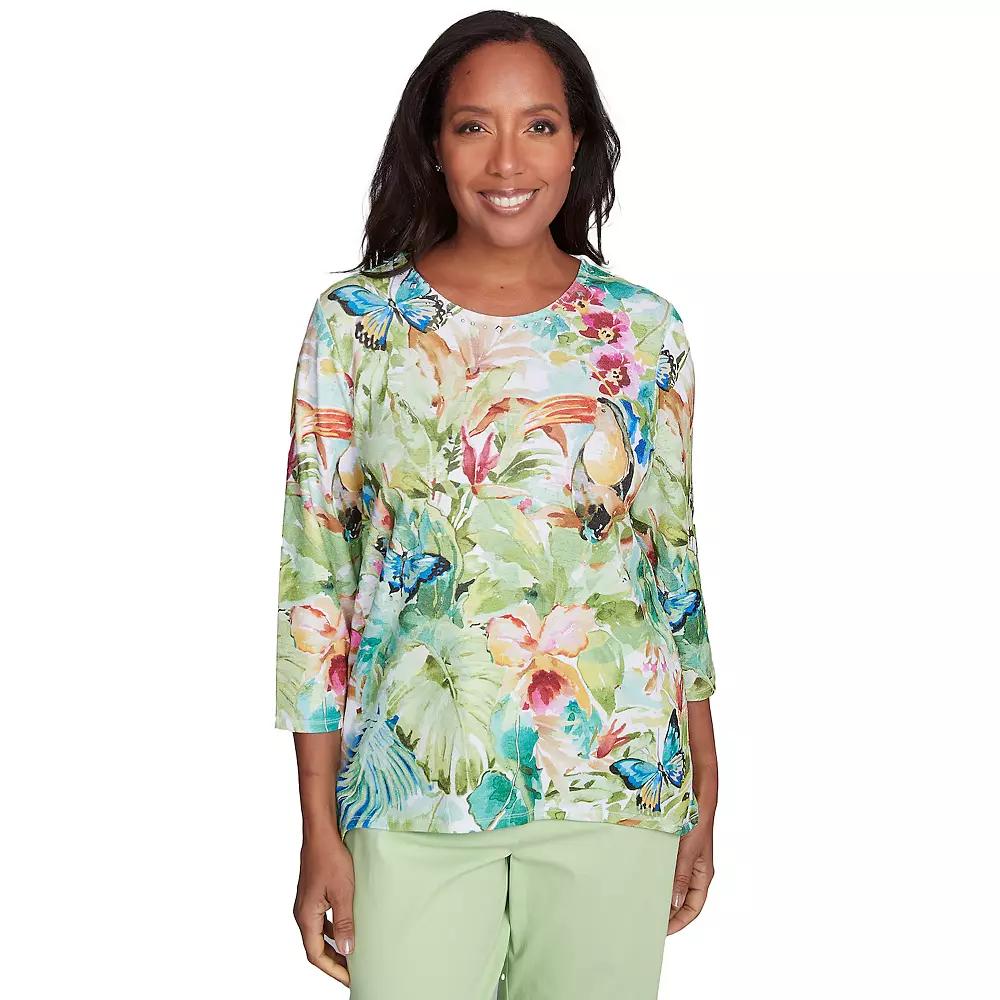 Women's Alfred Dunner Tropical Toucan Top, Size: Large, Green Team Product Image