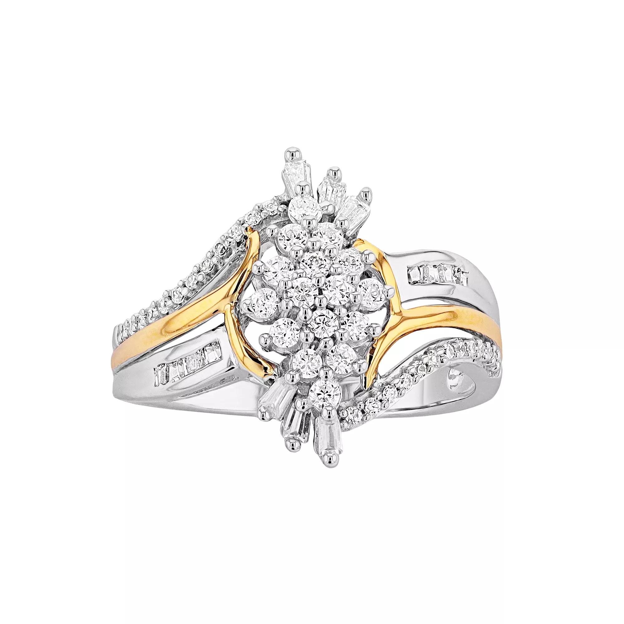 Two Tone 10k Gold 1/2 Carat T.W. Diamond Cluster Ring, Women's, Size: 5 Product Image