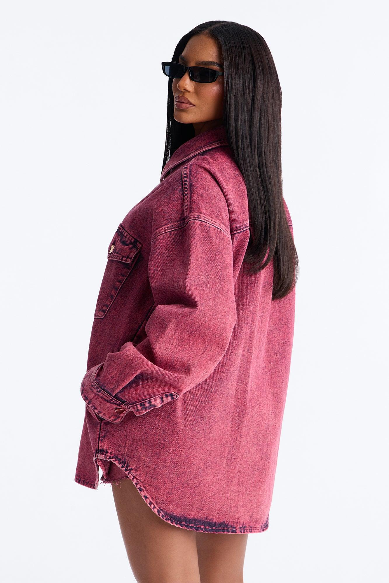 Love You More Denim Shacket - Pink Female Product Image