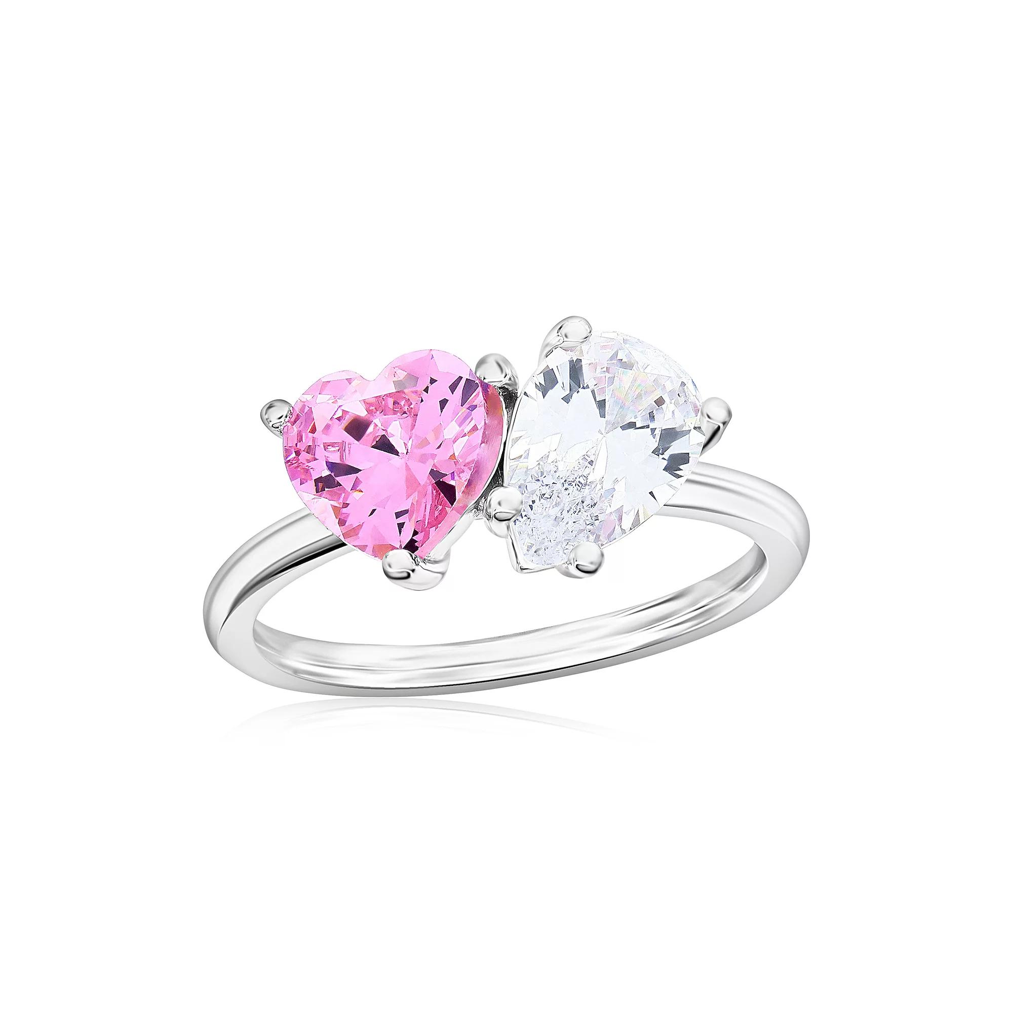Argento Bella Sterling Silver Pink & White Cubic Zirconia Heart & Pear Ring, Women's,  Product Image