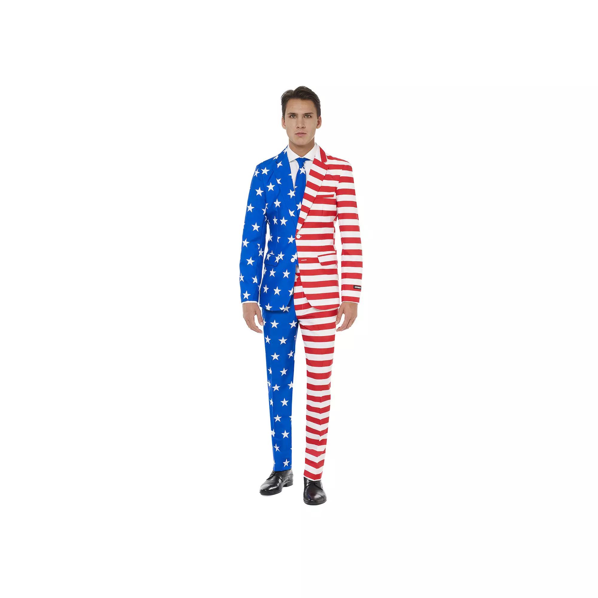 Men's Suitmeister Slim-Fit USA Flag Americana Novelty Suit & Tie Set, Size: Medium, Multi Product Image