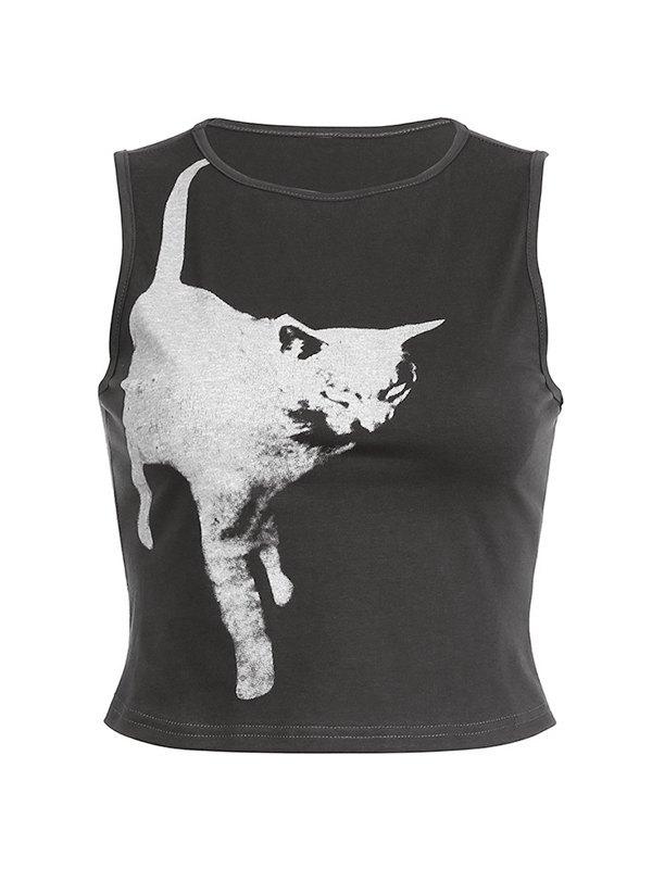 Cat Print Cropped Tank Top Product Image