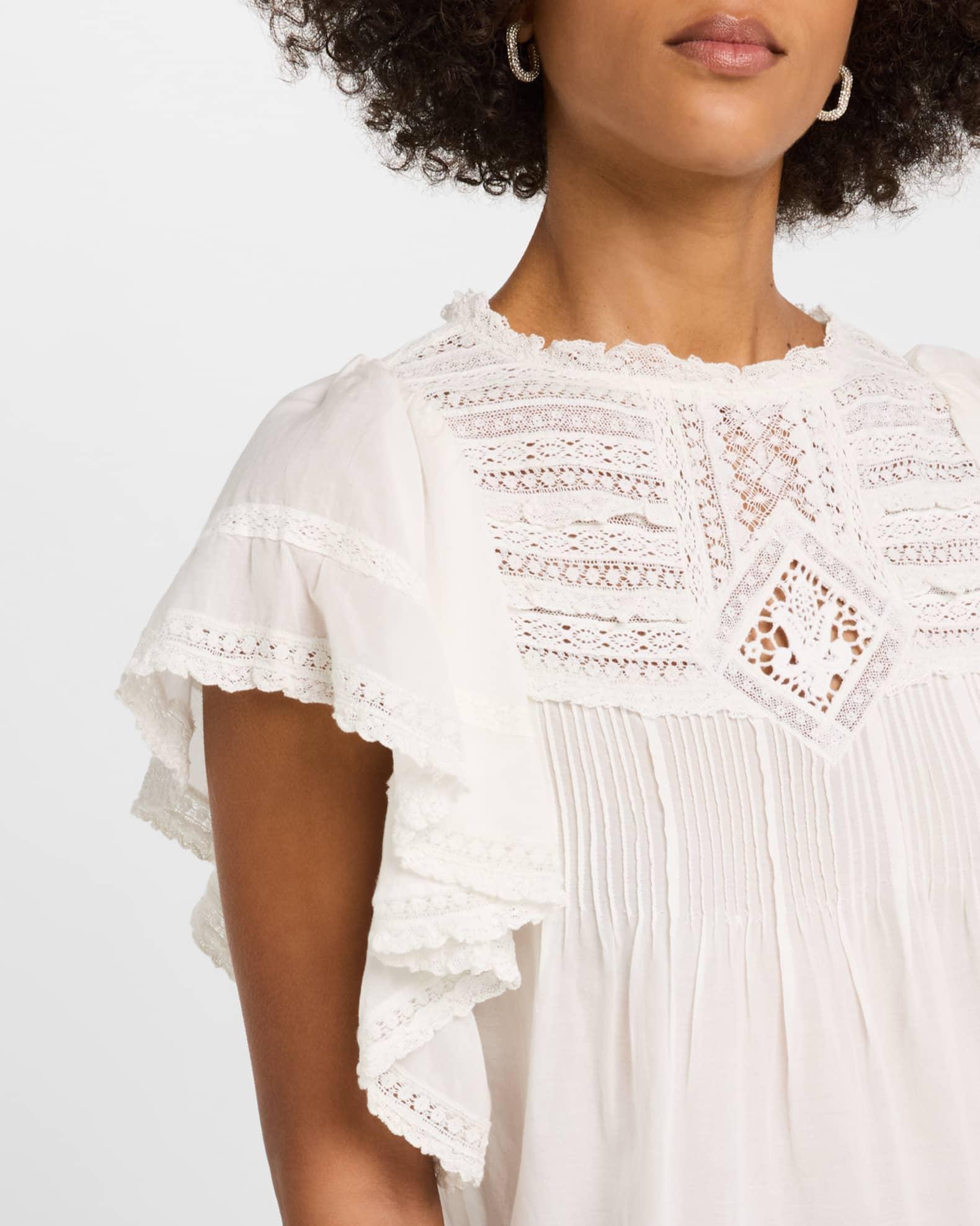 Calisson Lace-Trim Pintuck Blouse Product Image