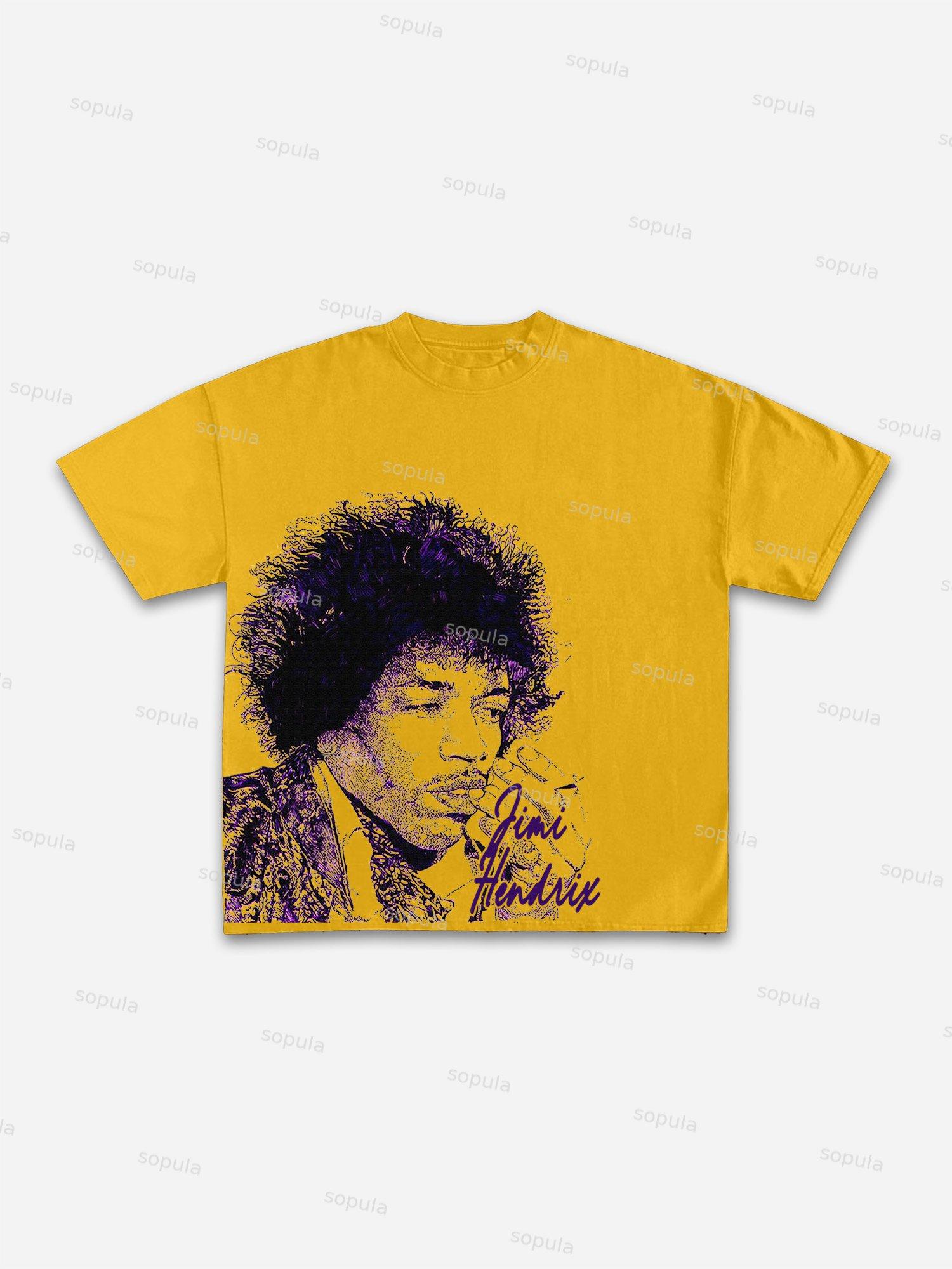 Jimi Hendrix Print Cotton T-shirt Product Image