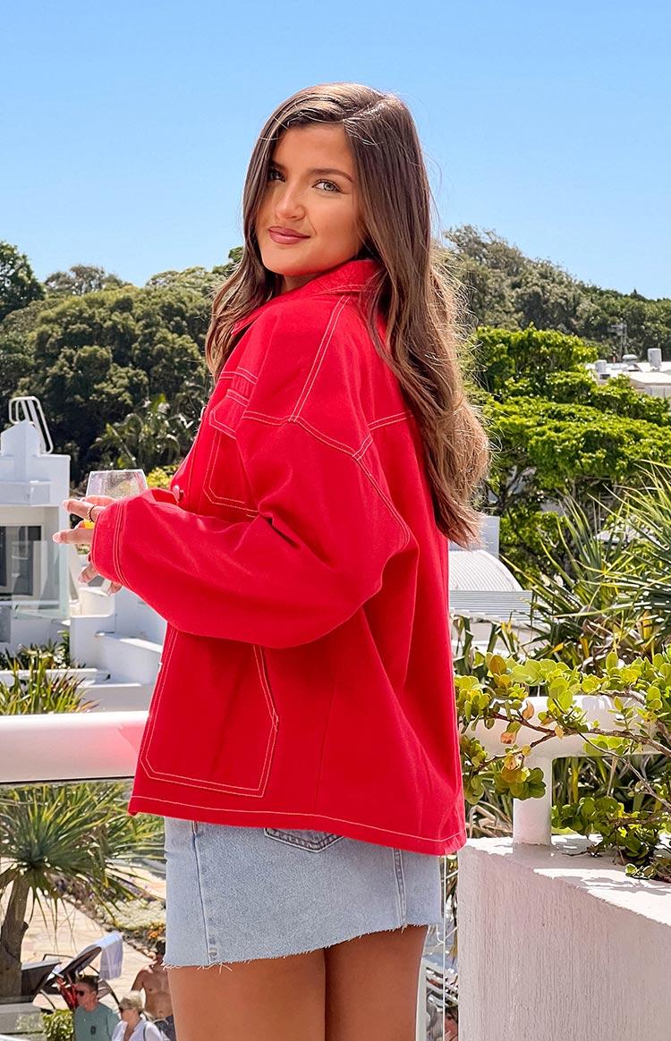 Callie Red Denim Jacket Product Image