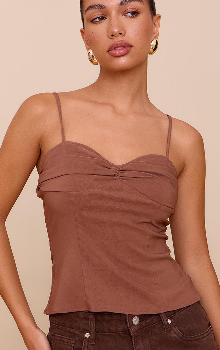Brown Matte Satin Bust Detail Cami Product Image