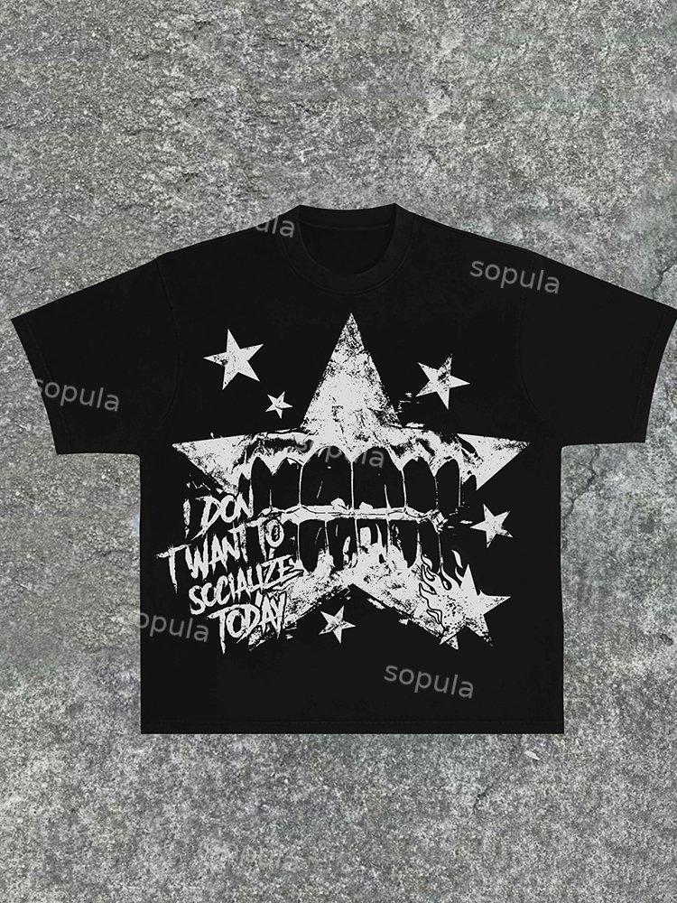 Sopula Trend Street Text Typesetting Print Cotton T-Shirt Product Image