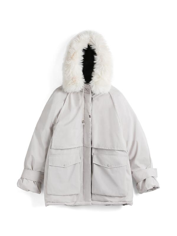 Fuzzy Collar Flap Pocket Loose Jacket Product Image