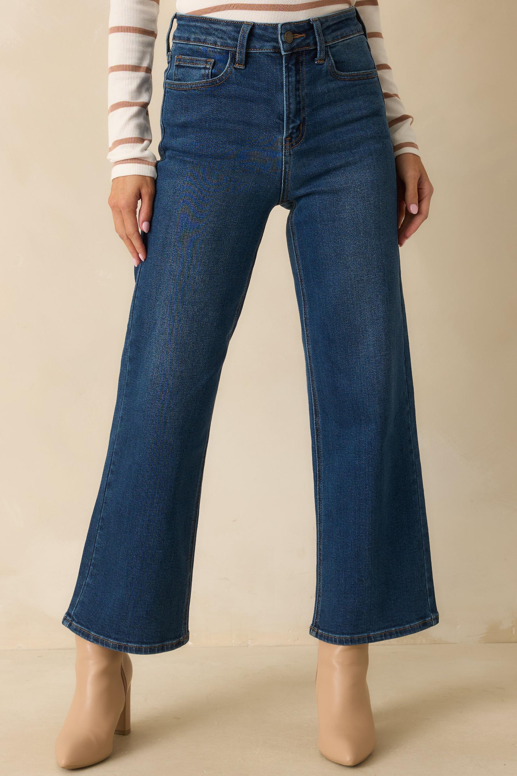 Into The Clouds Dark Wash Cropped Wide Leg Jeans Product Image