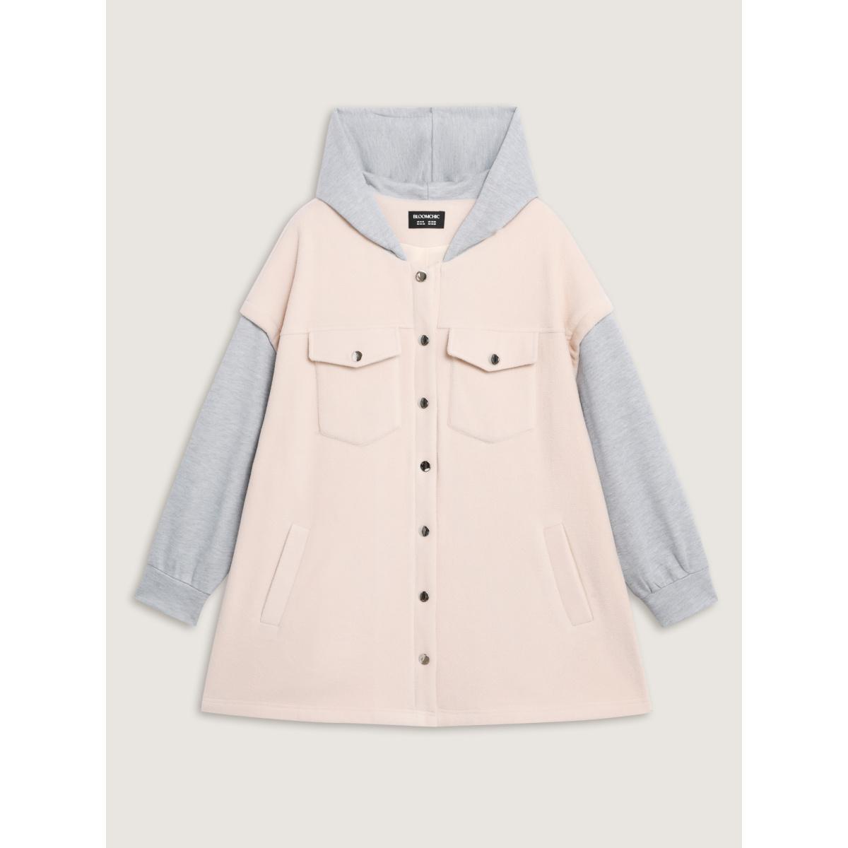 Plus Size 2-In-1 Button Hooded Coat Women Champagne Leisure Contrast Ladies Casual Winter Coats BloomChic 10/M Product Image