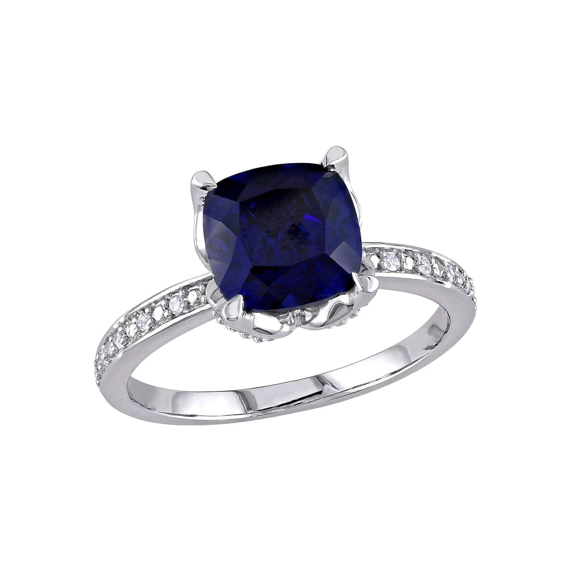 Stella Grace 10K White Gold Lab Created Blue Sapphire & Diamond Accent Fashion Ring, Womens 10k Whgold Product Image