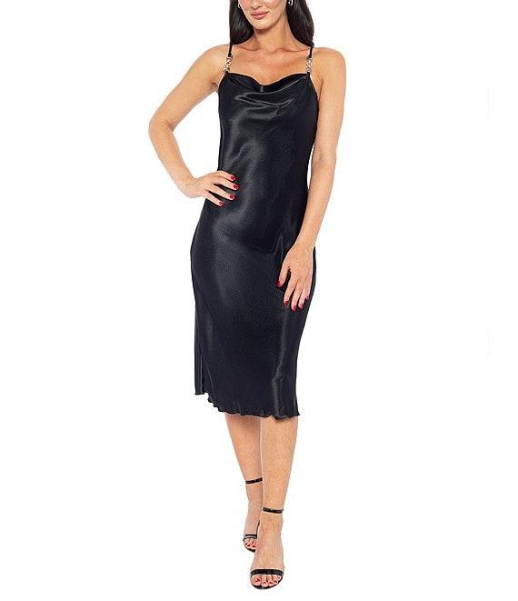 Jump Cowl Neck Sleeveless Strap Detail Satin Midi Dress Product Image
