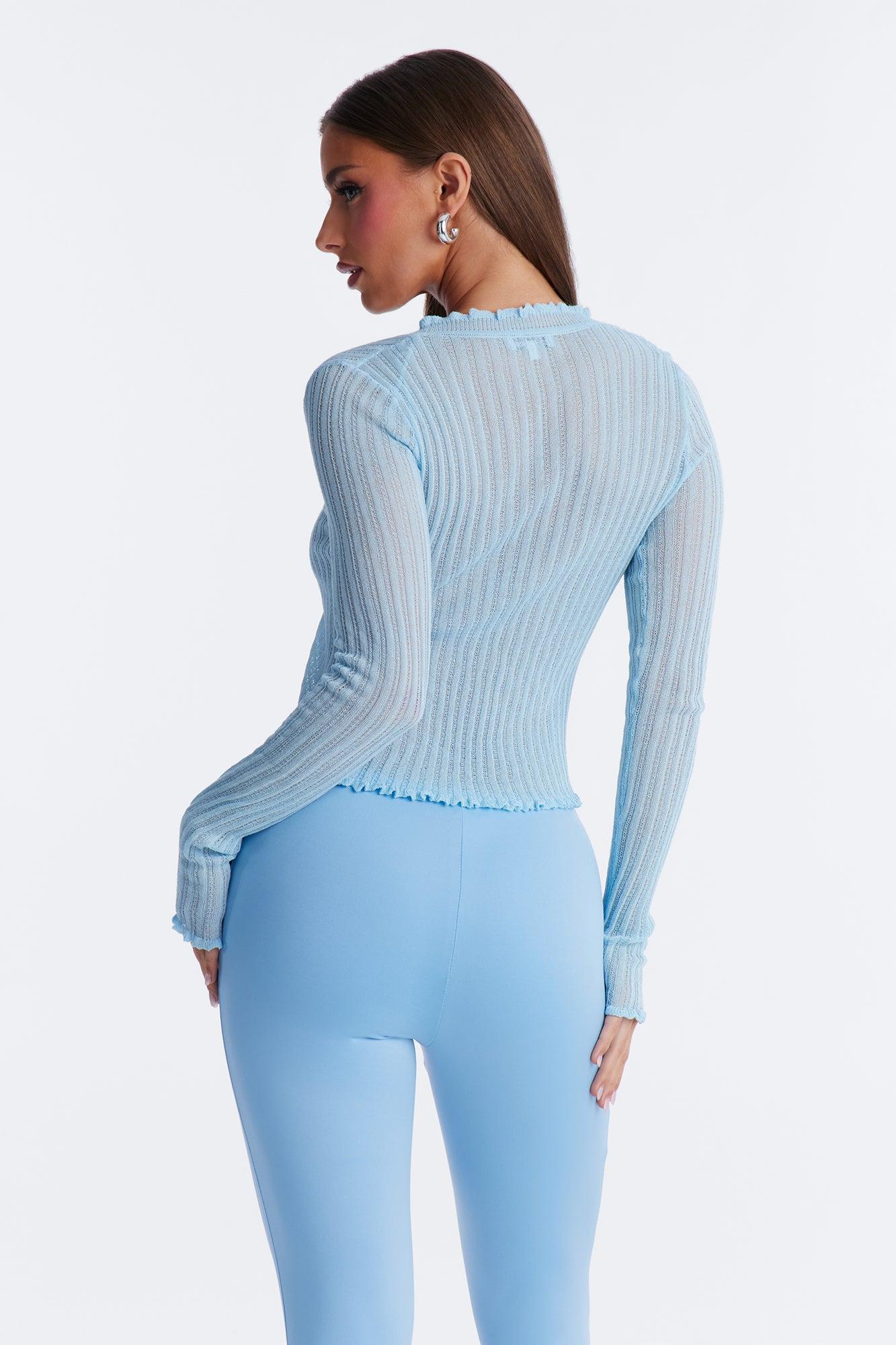 Styled In Sugar Ruffle Tie Front Cardigan - Light Blue Female Product Image