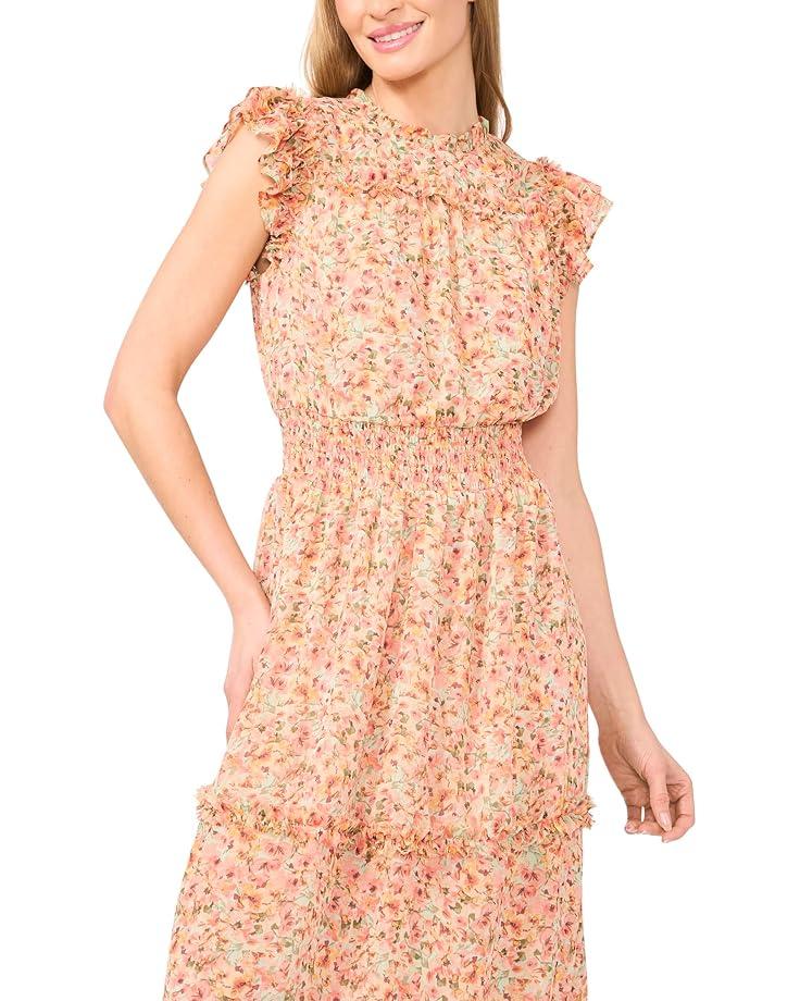 Women's CeCe Smocked Waist Ruffle Tiered Midi Dress Product Image