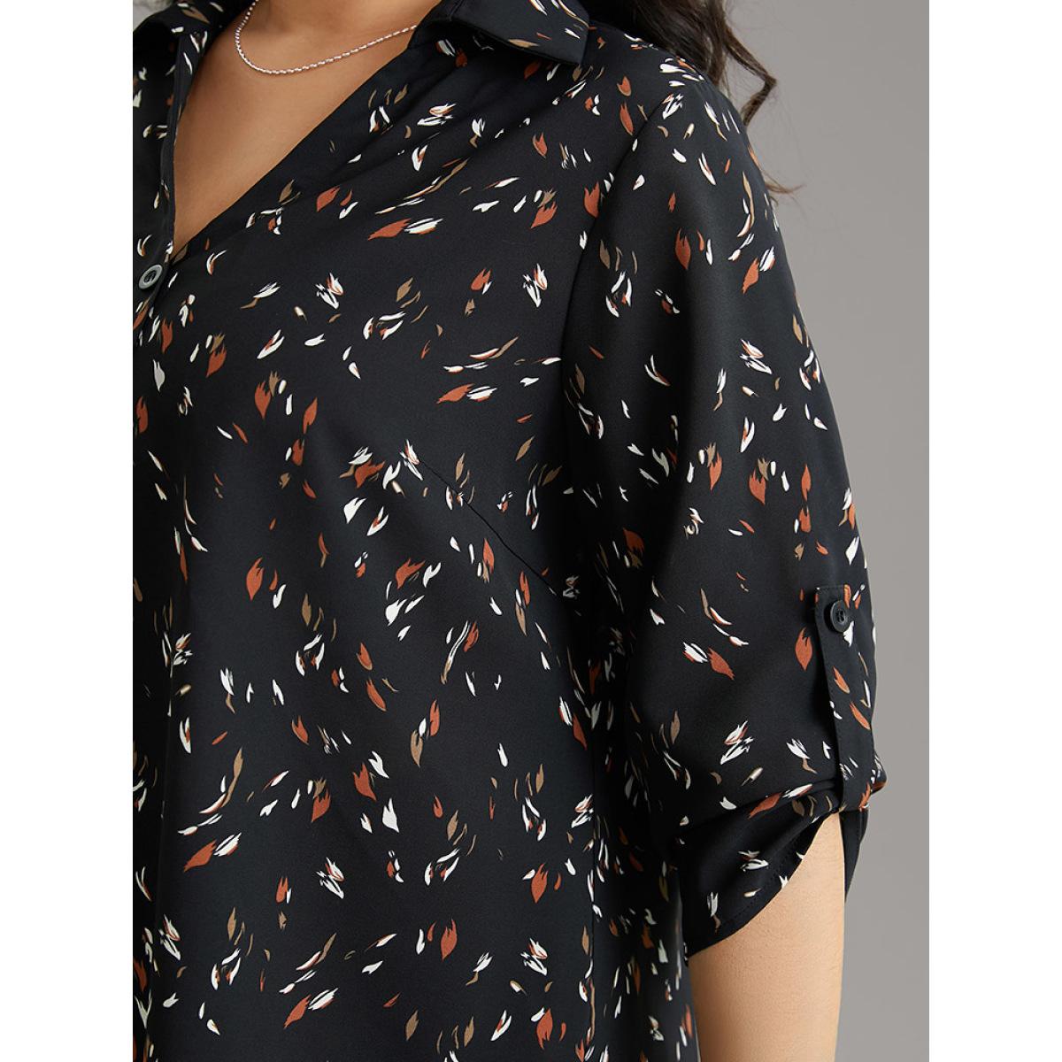 Plus Size Black Leopard Shirt Collar Tab Sleeve Blouse Women Office Long Sleeve Shirt collar Office Blouses BloomChic 30/6X Product Image