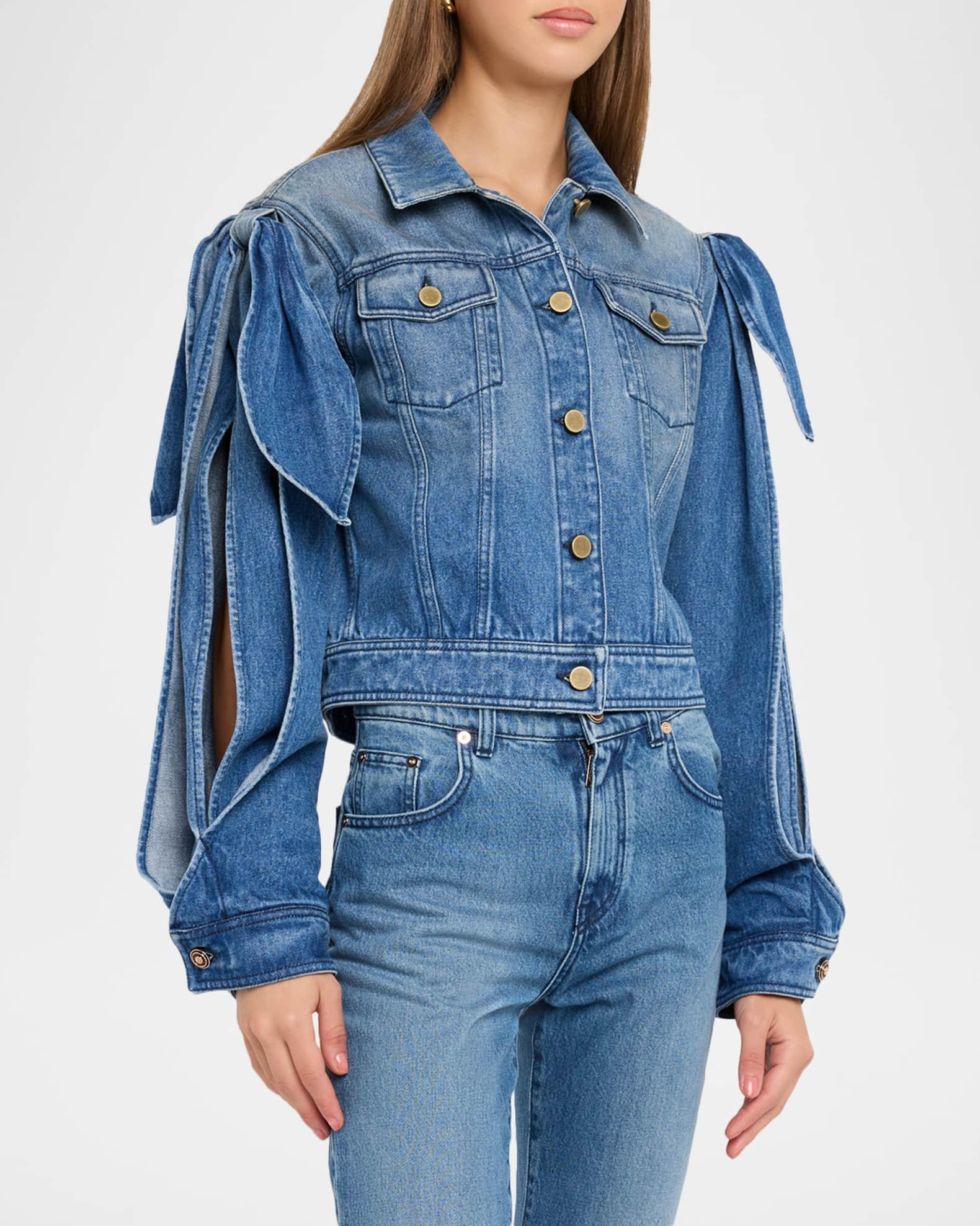 Briella Tie Slit-Sleeve Denim Jacket Product Image