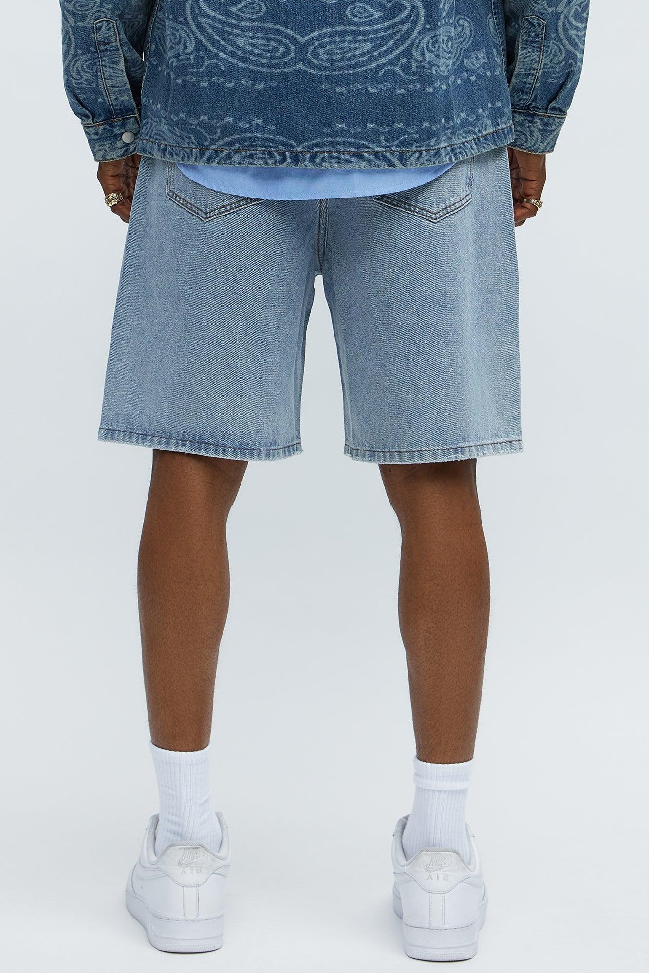 Relaxed Star Studded Denim Shorts - Light Blue Wash Product Image