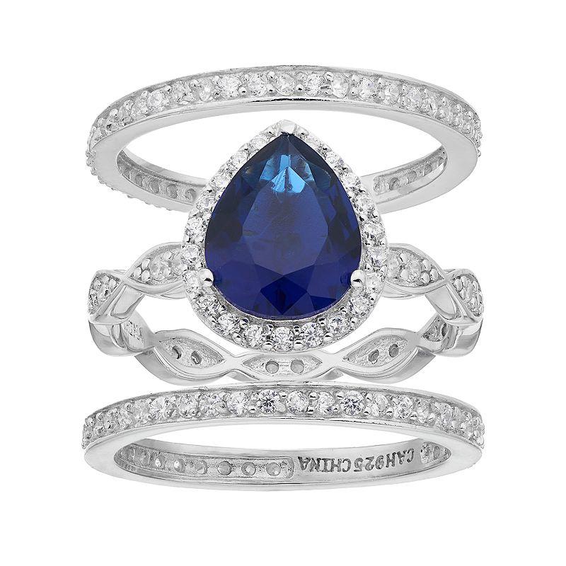 Sophie Miller Sterling Silver Simulated Sapphire & Cubic Zirconia Ring Set, Women's, Size: 8, Blue Product Image