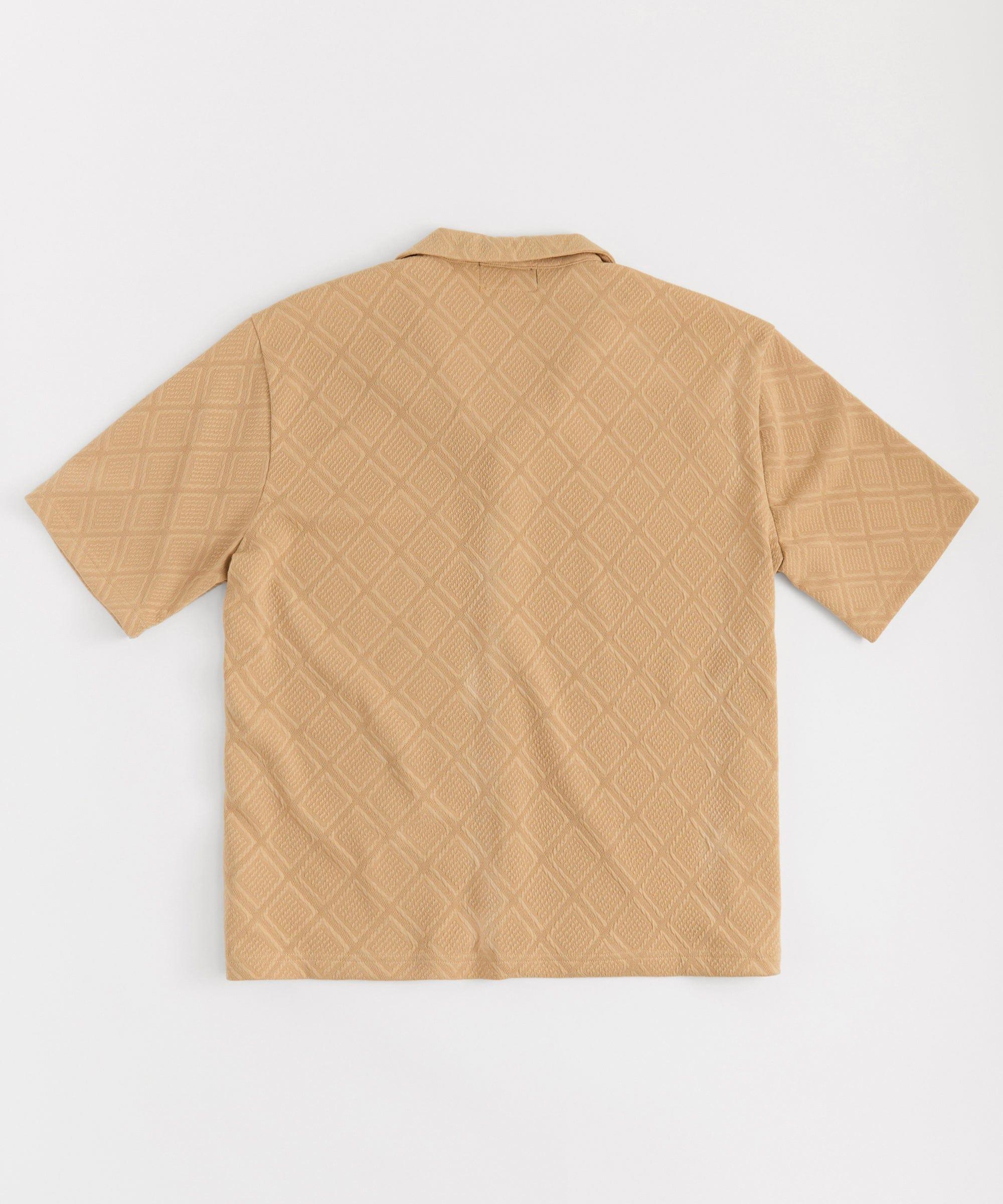 Textured Knit Short Sleeve Button Down Shirt - Taupe Product Image