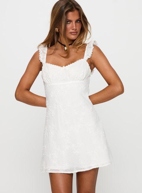 Beacall Embroidered Mini Dress White Product Image