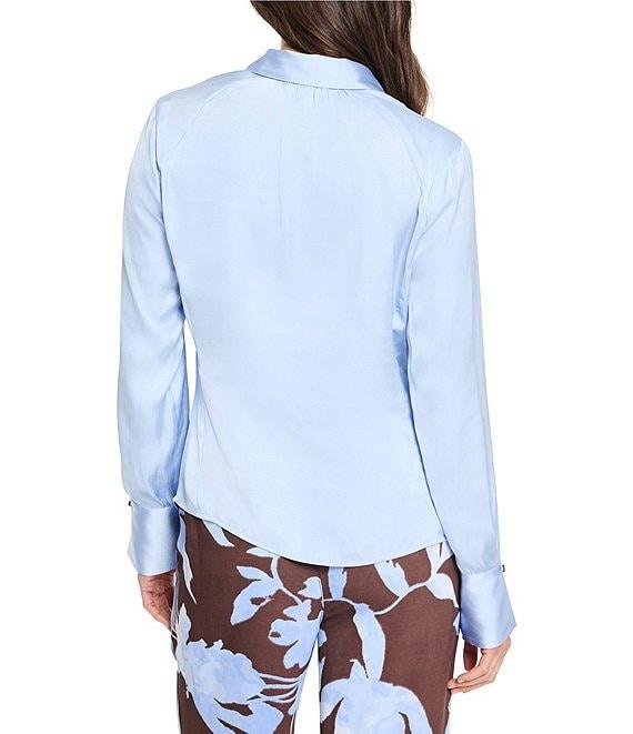 NIC + ZOE Glossy Crinkle Collar Neck Long Sleeve Button Front Shirt Product Image