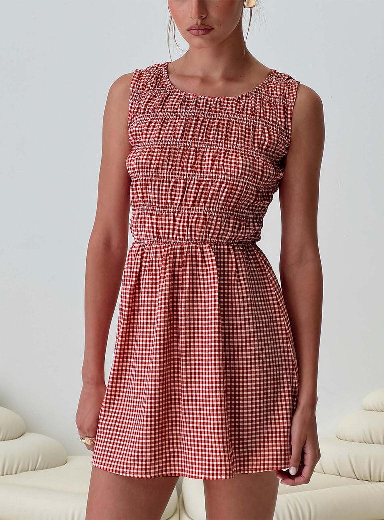 Winxie Shirred Mini Dress Red Gingham Product Image
