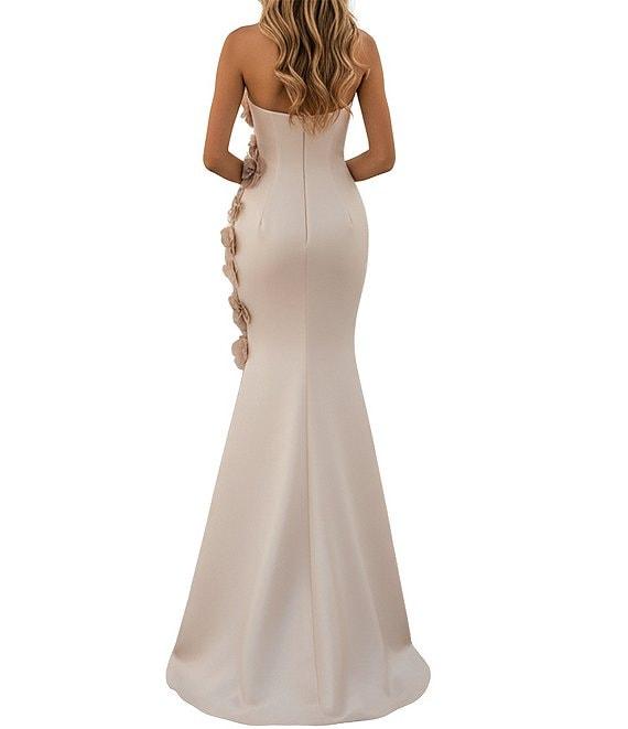 Terani Couture Mikado Strapless Floral Applique Sheath Gown Product Image