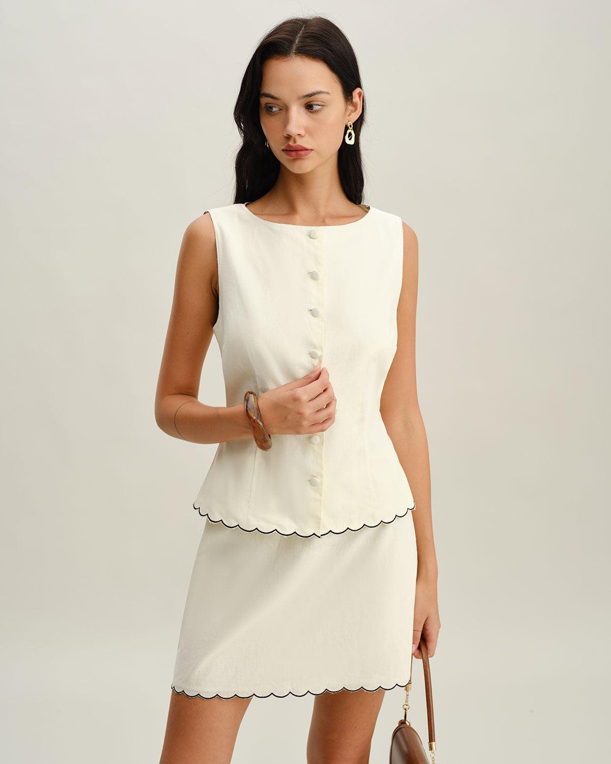 White Round Neck Button Vest Product Image