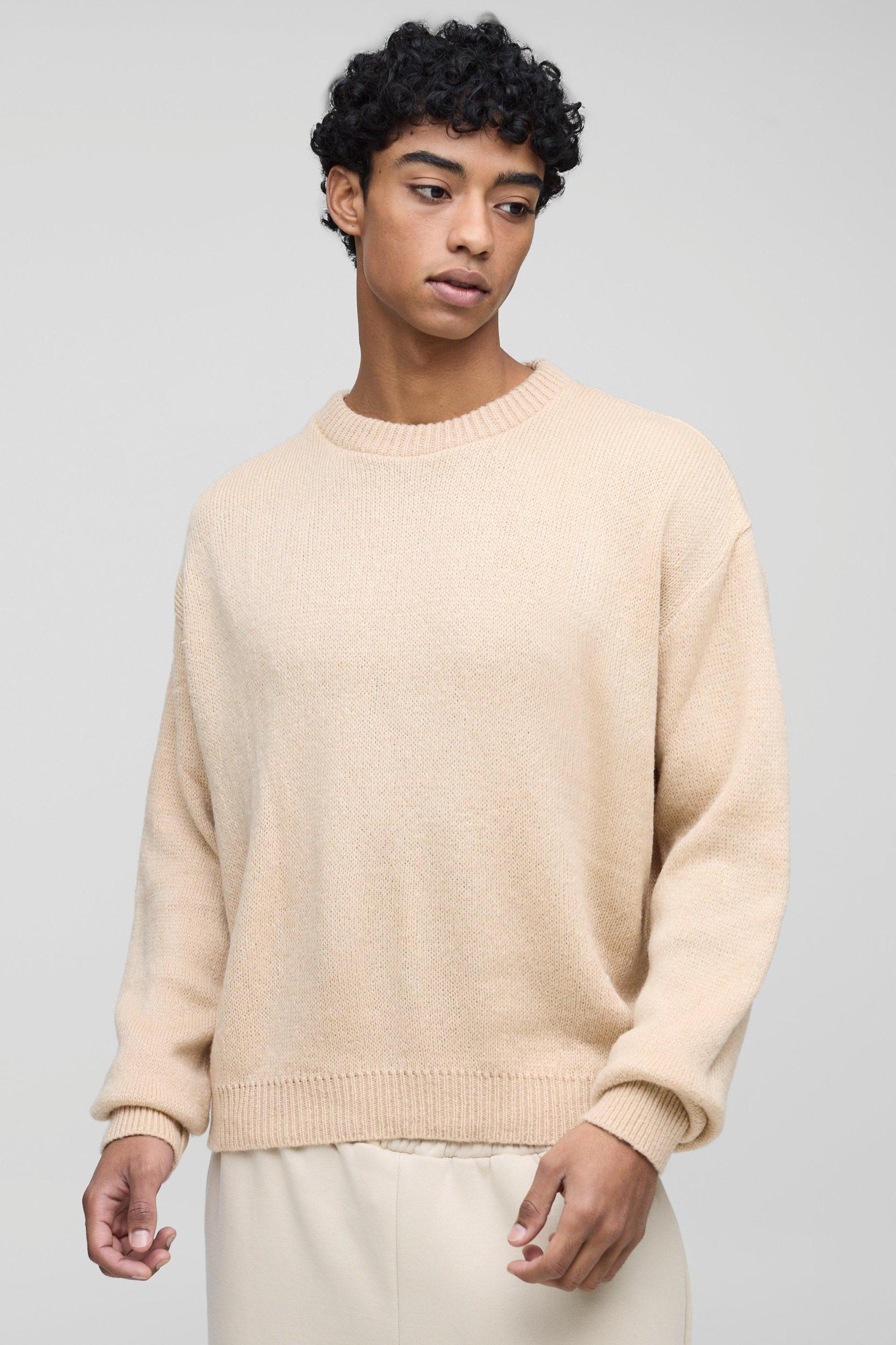 Oversized Boxy Brushed Knitted Sweater | boohooMAN USA Product Image
