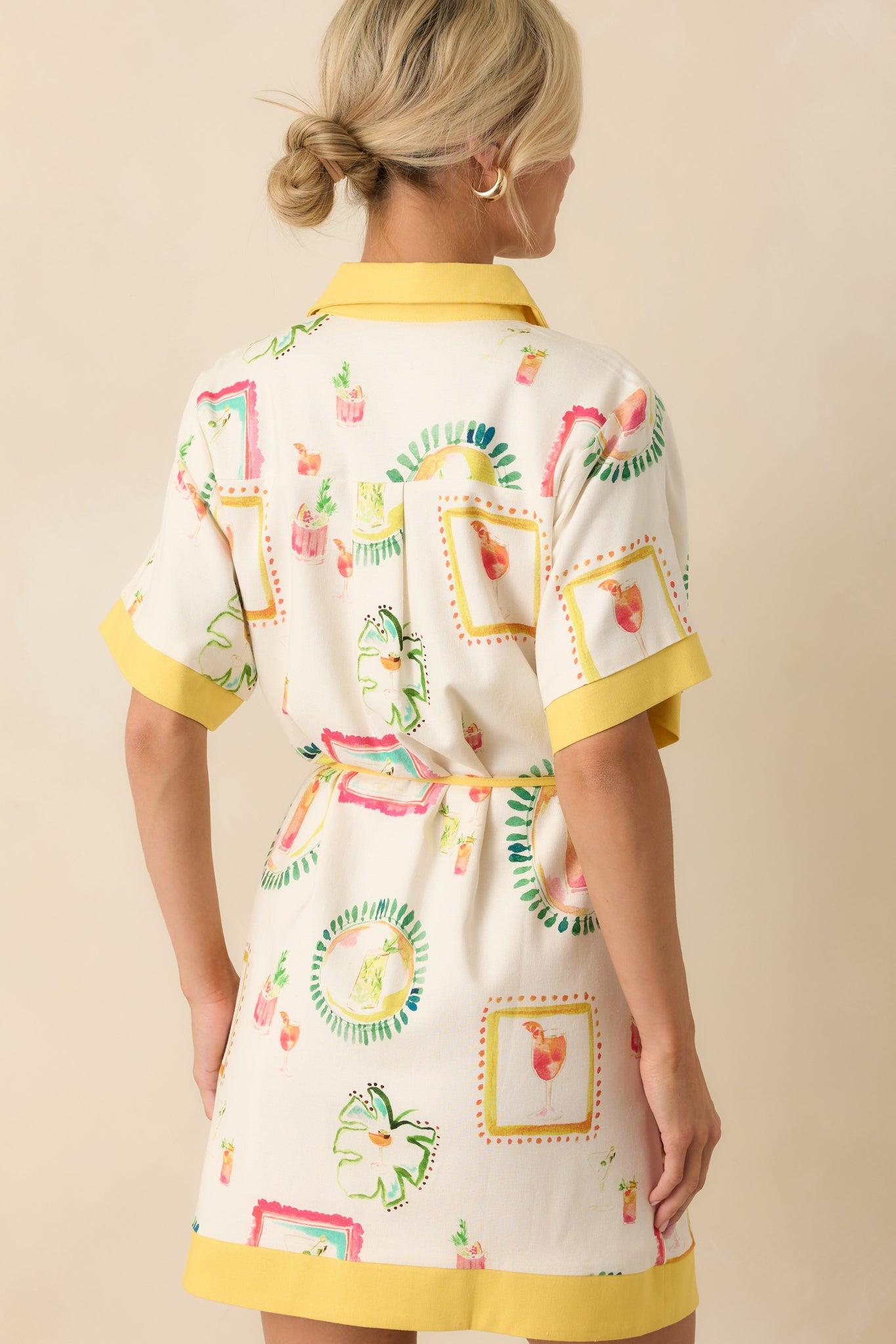 Make It My Own Ivory Watercolor Cocktail Print Linen Blend Mini Dress Product Image