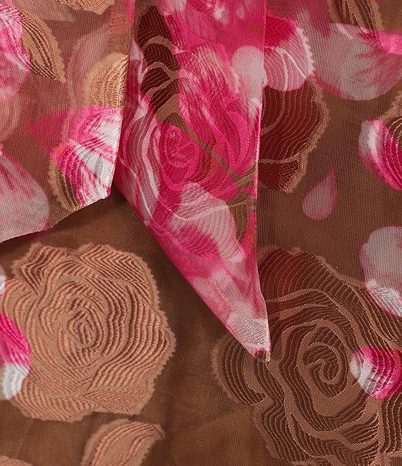 Sugarlips Mersin Sheer Floral Jacquard Organza Mock Neck Short Sleeves Tiered Hem Shift Maxi Dress Product Image