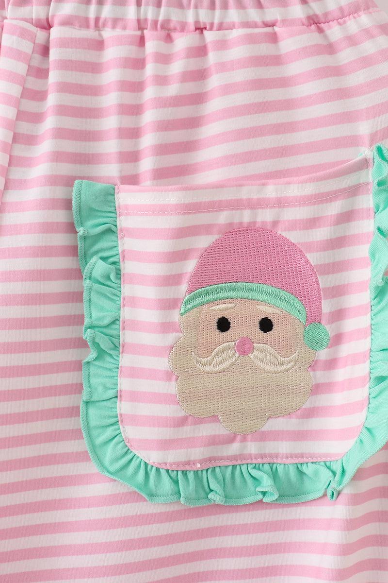 Pink stripe christmas santa claus embroidery women pajamas pants Product Image