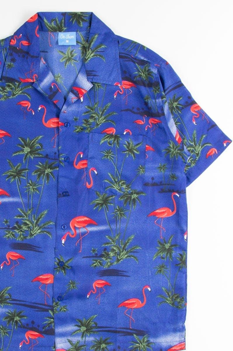 Navy Flamingo Palms Hawaiian Shirt Product Image