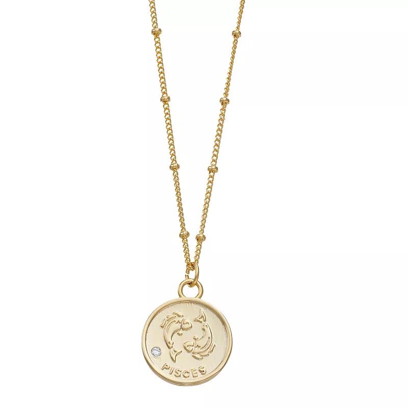 City Luxe Cubic Zirconia & Beaded Chain Zodiac Pendant Necklace, Women's, Gold Tone Gemini Product Image