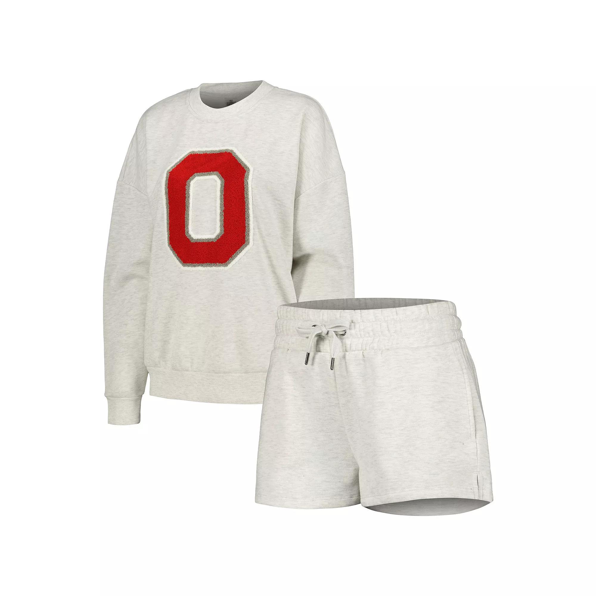 Women's Gameday Couture Ash Ohio State Buckeyes Team Effort Pullover Sweatshirt & Shorts Sleep Set, Size: 3XL, Black Product Image