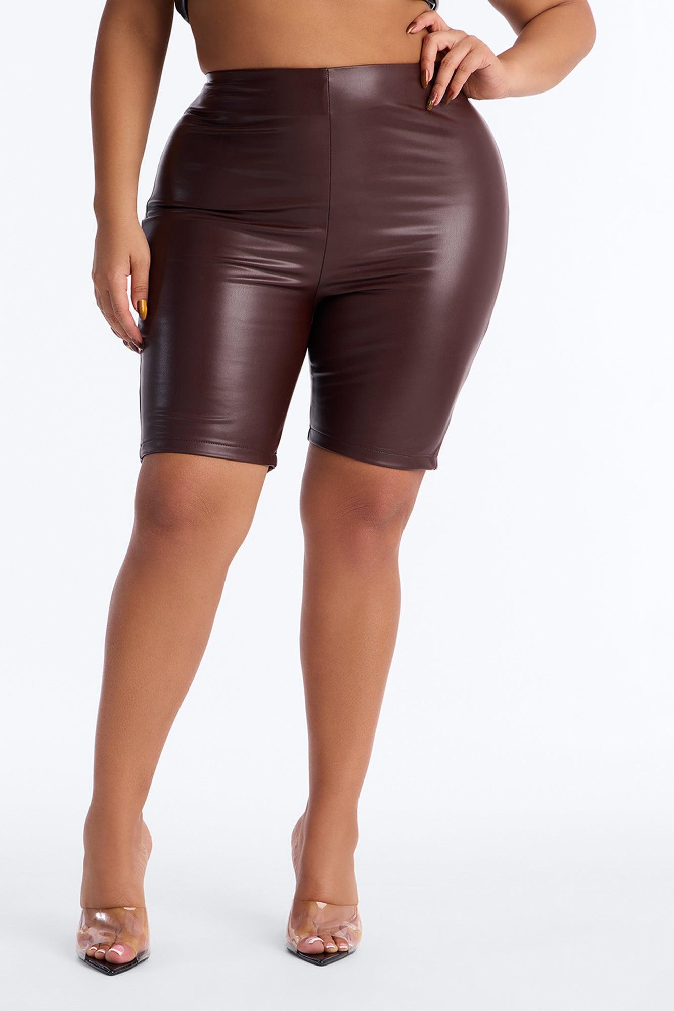On The Daily Faux Leather Biker Short - Chocolate Female Product Image