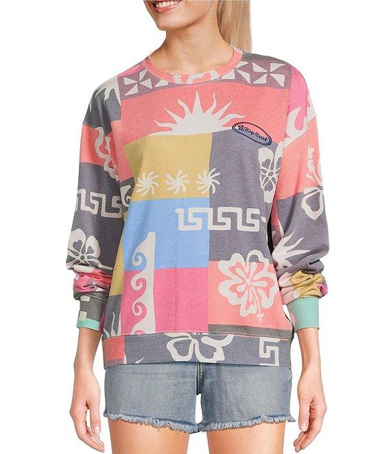 Rip Curl Keepsakes Mixed Media Patchwork Printed Long Sleeve Fleece Sweatshirt Product Image