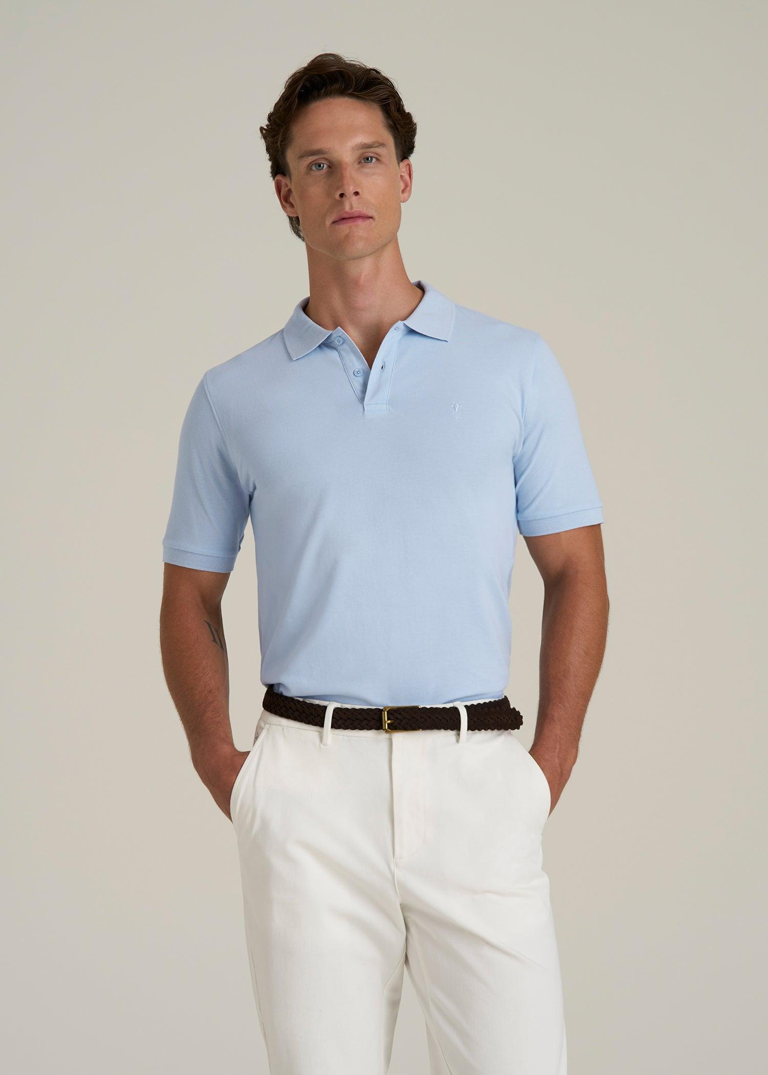 Classic Polo with Embroidered Logo for Tall Men in Ice Blue Male Product Image