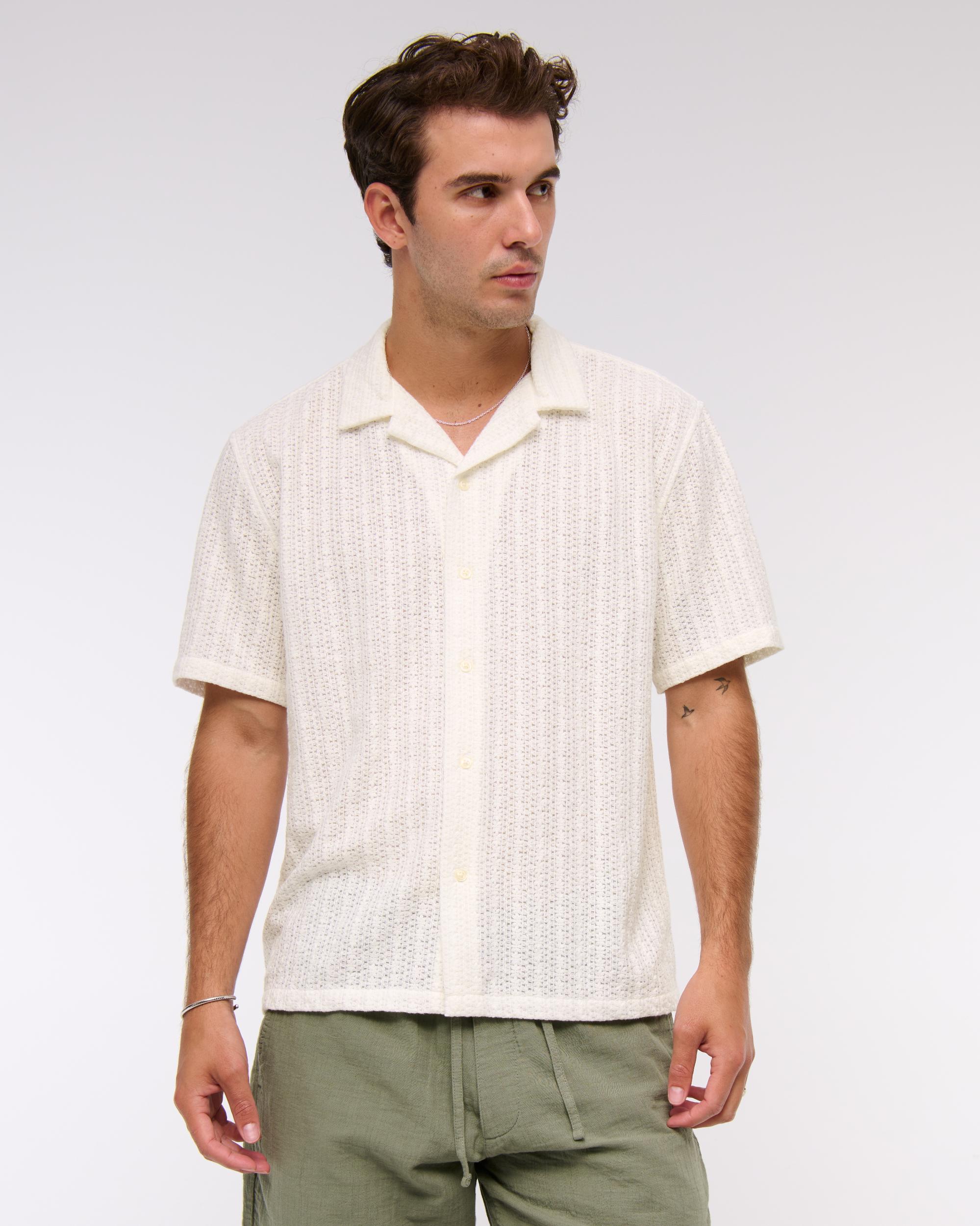 Camp Collar Cropped Lace Shirt Product Image